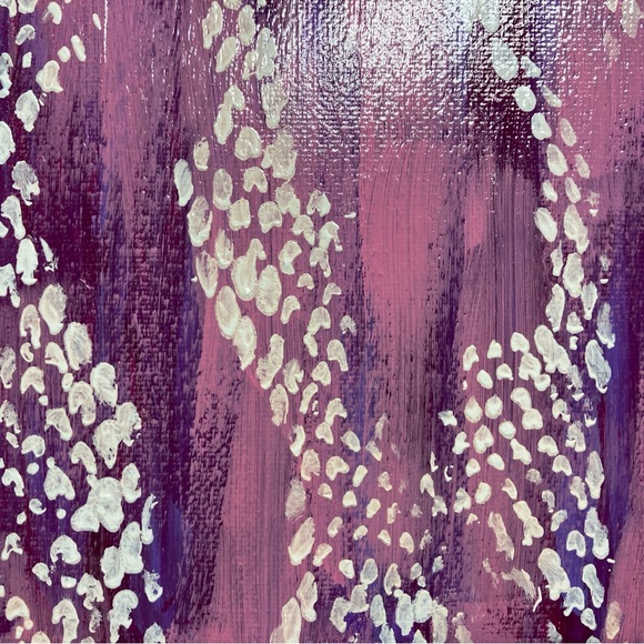 Abstract Acrylic Lacy Patterned Pink and Purple Mini Painting, 6x6" - Picture 2 of 10